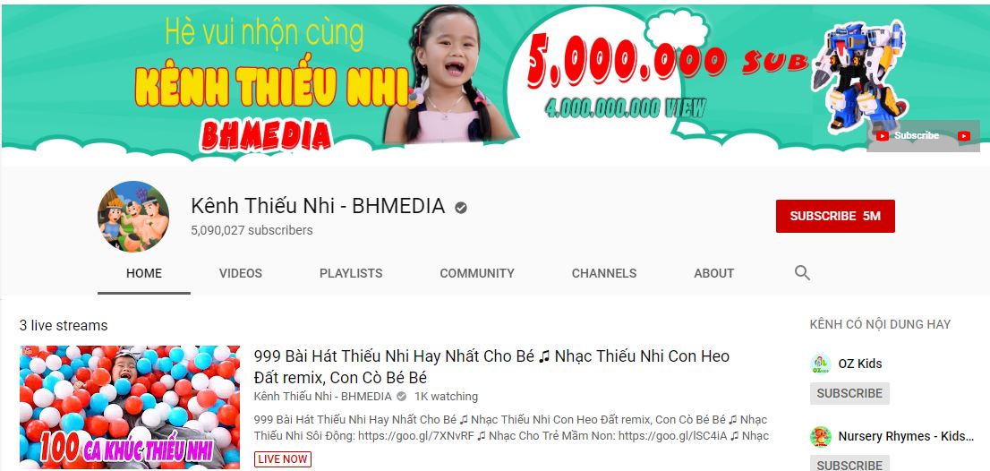 BHMEDIA là kênh youtube cho trẻ em với nội dung hay và nhân văn