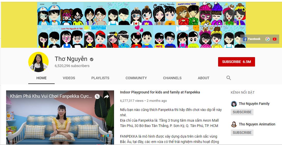 Kênh Youtube tốt cho trẻ có thể kể đến Thơ Nguyễn Channel