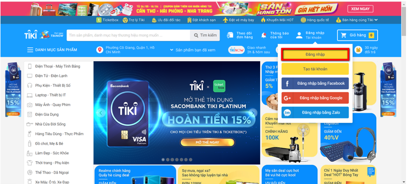 web bán hàng trực tuyến Tiki