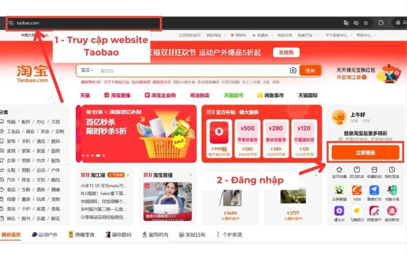 đăng nhập hệ thống Taobao